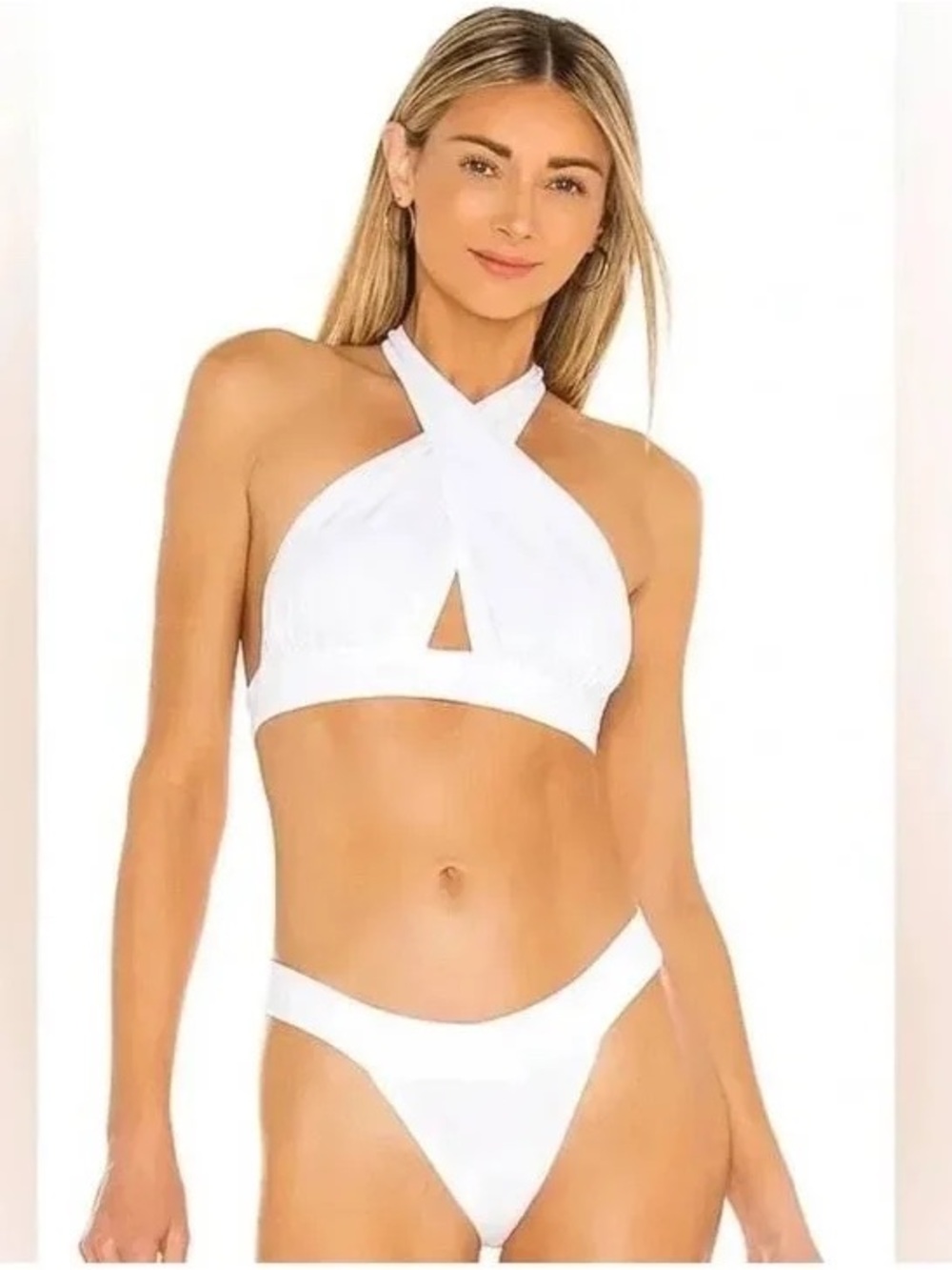 Norma Kamali white cross halter bikini top